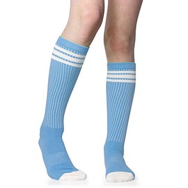 juDanzy Tall Knee High Sport Socks with Stripes and Anti-Slip Grips for Kids Toddlers and Children (4-6 Columbia/White)