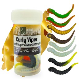 Zite Fishing Curly Viper Rubber Bait Trout Pack of 8 - Snake Like Rubber Trout Bait 6.5 cm - UL Fishing Lure Trout Rotating & Snaking - Phthalate Free & Handmade (Allround Mix Garlic)