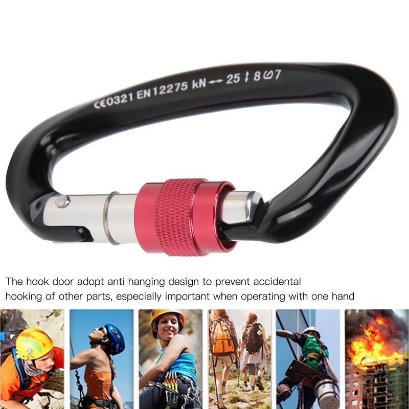 Mountaineering D Locking Carabiner Clips Alloy Heavy Duty Carabiner for