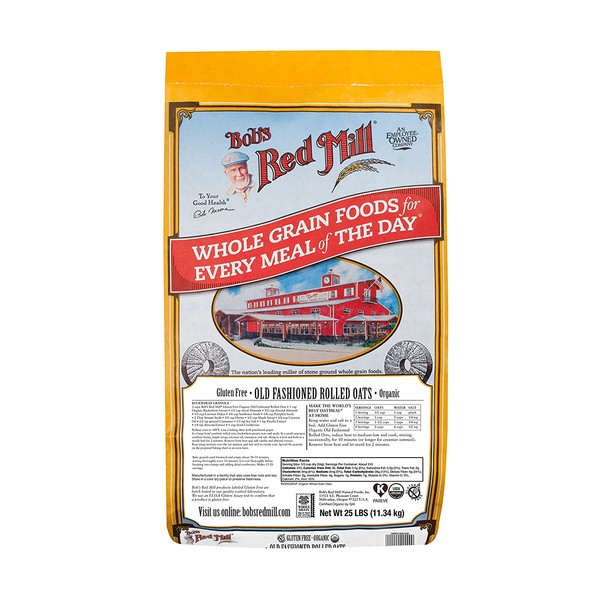Bob's Red Mill Gluten Free Organic Old Fashioned Rolled Oats, 25 Pound (Pack of 1)