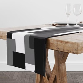 Black Grey Table Runner White Gray Modern Abstract Geometric Kitchen Dinner Runner for Indoor Home Living Room Party Dining Table Decoration 13"x36"