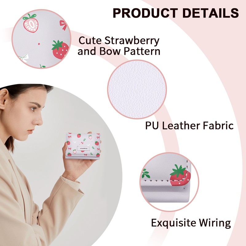 YAMEIZE Small Strawberry Wallet for Women Girls Cute Print Bow