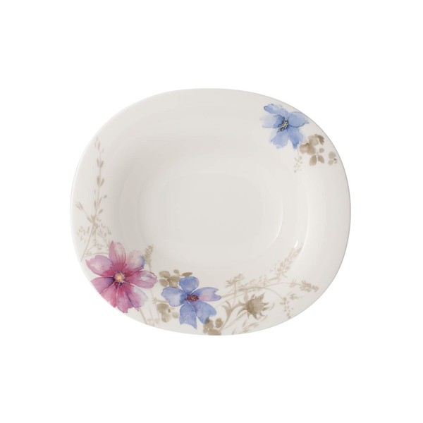 Villeroy & Boch Mariefleur Gris Basic Oval Soup Plate, 24 x 21 cm, Premium Porcelain, White/Multicoloured