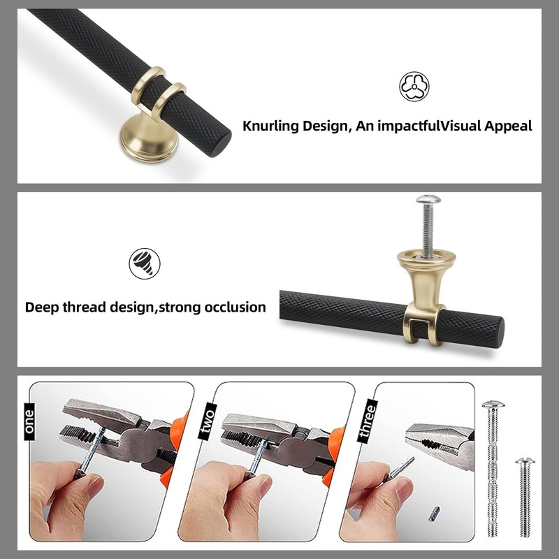 KOMOTIA 10 Pack 3-3/4 Inch Cabinet Pulls knurled Matte Black