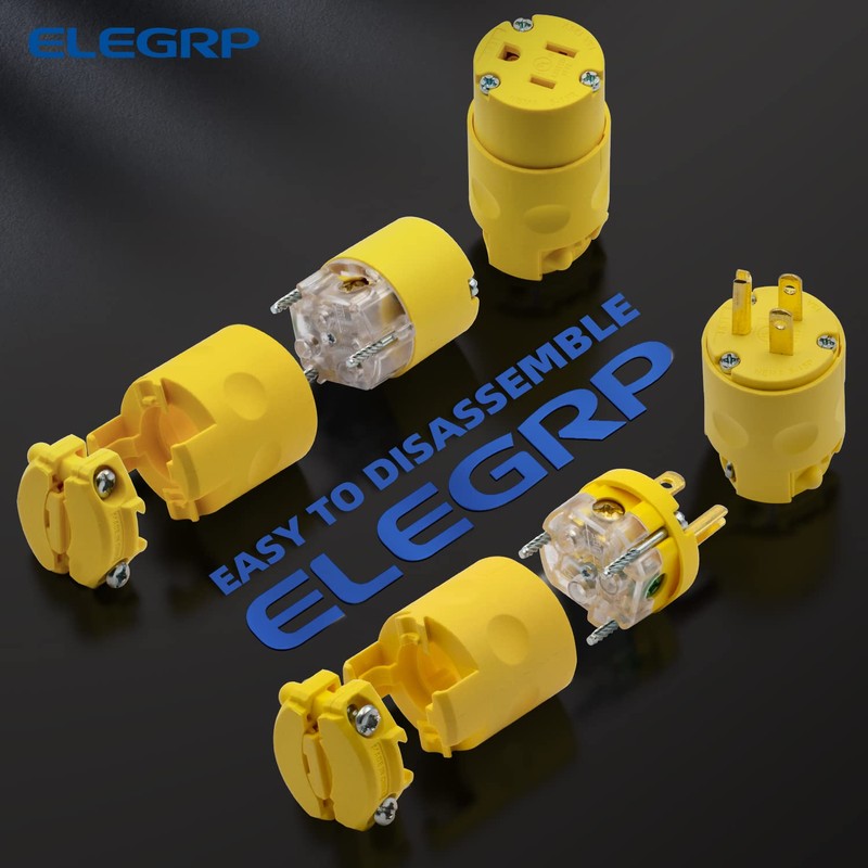 ELEGRP Straight Blade Electrical Plug and Connector Set 15 Amp