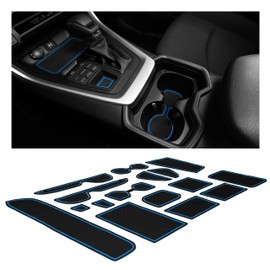 CupHolderHero fits Toyota RAV4 Accessories 2019-2024 Premium Custom Interior Non-Slip Anti Dust Cup Holder Inserts, Center Console Liner Mats, Door Pocket Liners 15pc Set (Blue Trim)