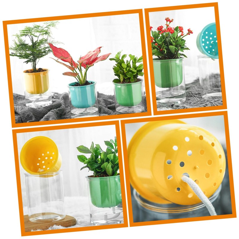 Kisangel Lazy Self Watering Flower Pots 3 Pack Round Glass-Like