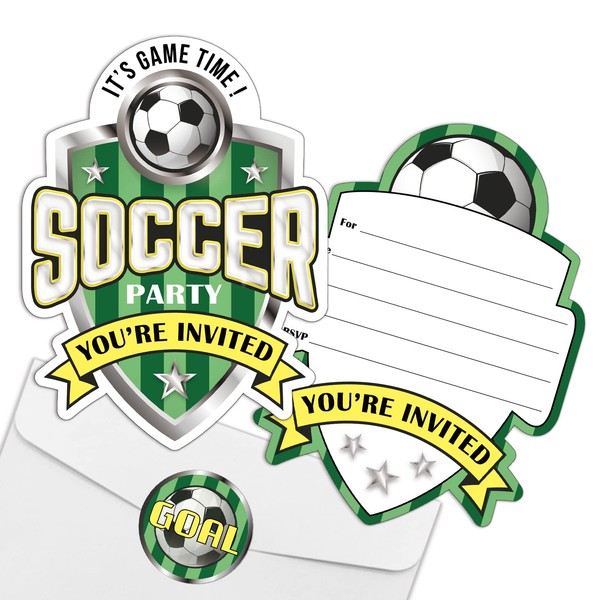 REWIDPARTY Soccer Birthday Party Invitations with Envelopes & Stickers（Set of