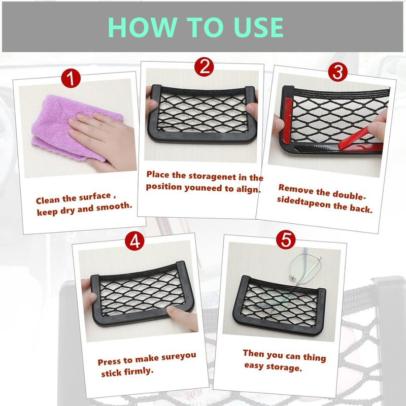 4 Pack Car Net Pocket, Car Storage String Bag Net