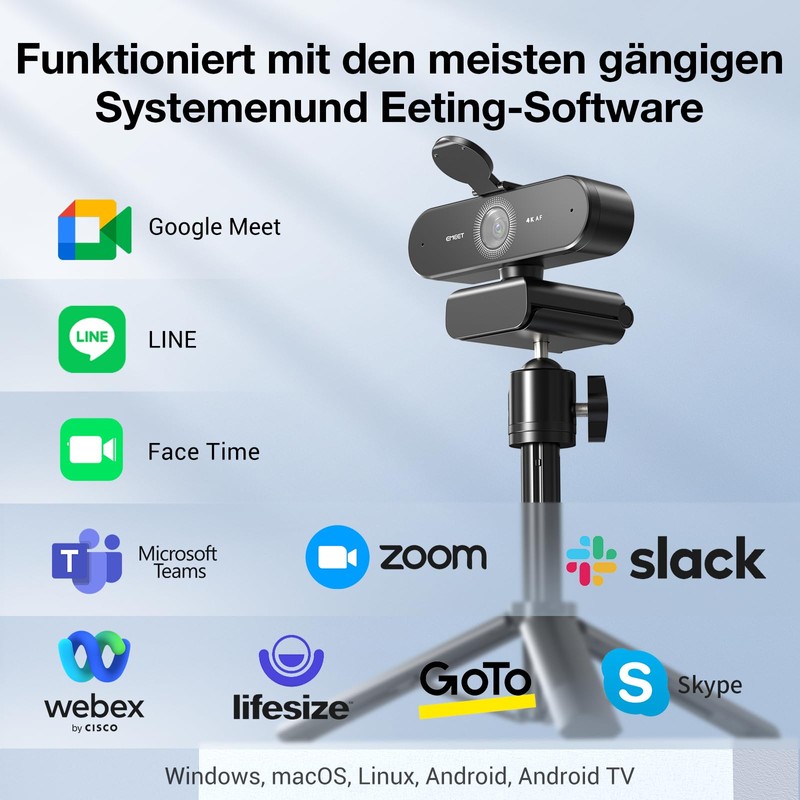 EMEET Webcam 4K, Nova 4K Webcam with Tripod, 2 Microphones