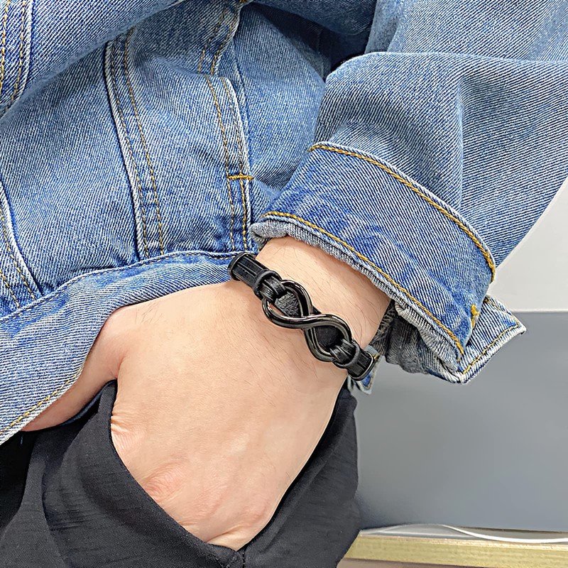 Titruebe Men's Leather Infinity Bracelet with Stainless Steel Clasp -