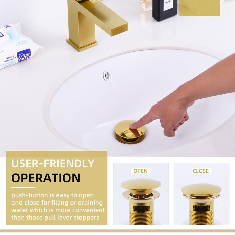 Angle Simple Bathroom Sink Drain Stopper Glossy Deep Gold Color,
