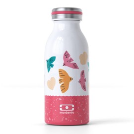 MONBENTO - Children's Bottle Stainless Steel MB Cooly Pink Birds - Children's Insulated Bottle for On the Go School Picnic - 350 ml Water Bottle Children BPA Free for Hot/Cold Drinks - Bird