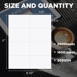 Lincia 200 Sheets 8-1/2" x 11" Blank Perforated Cards 8 up Per Page Business Cards Compatible with Laser Ink Jet Printer white Perforated Paper Cardstock (1600 Cards - 125# Tag)