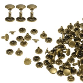 sourcing map 100 Sets Double Cap Leather Rivets, 9x8mm Round Cap Tubular Metal Studs Leather Crafting Rivets for Fabric Belt Pet Collar Boot Bag Repair and Decoration, Bronze