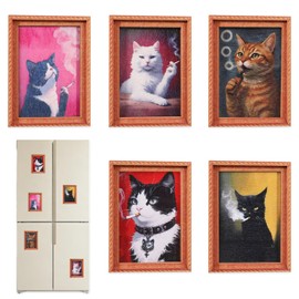 5Pcs Funny Wooden Fridge Magnets Frame Retro Cute Cat Frog Pattern Magnetic Refrigerator Locker Magnet Photo Frames Holder for Home Kitchen Office Whiteboard Decorations (Style cat)
