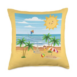 Sanya's Kids Clothing Boutique Kids Beach Wear for Summer 2023 Throw Pillow, 18x18, Multicolor
