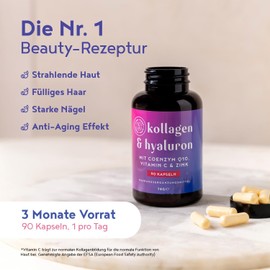 Hyaluronic Collagen Complex | 90 Capsules | High Dose with CoQ10, Hyaluronic Acid, Vitamin C, D, A, Zinc & Magnesium | Hyaluronic Collagen | for Skin, Hair, Nails, Bones and Joints Alpha Foods