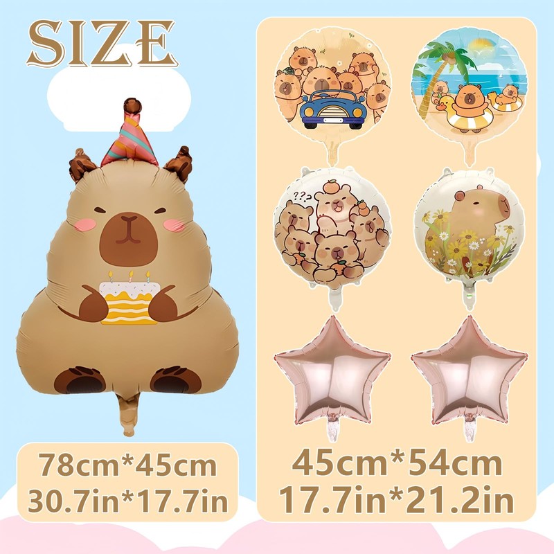 LHLZNB Capybara Foil Balloons 7PCS - Giant Aluminium Party Decorations