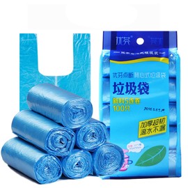 100 Pcs 4 Gallon Blue 45x60Cm Kitchen Trash Bags with Handles for Bathroom, Home and Office(100 Blue 45x60)
