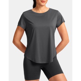 G Gradual Women's Workout Tops Short Sleeve Lightweight Athletic Yoga Running Shirts Loose Fit Quick Dry Gym T-Shirts(Heather Dark Grey,M)