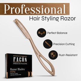Facón Hair Razors for Cutting Hair - Professional Hair Styling Razor Kit with 11 Replacement Blades, Stainless Steel Hair Cutting Tool for Salon & Home, Premium Hair Thinning Texturizing Faether Razor