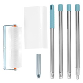 QWORK Spiked Screeding Compound Roller with 1.3-5.24 Feet Detachable Extension Pole, 10" x 3.5" Spiked Roller for Eliminating Bubbles and Ensuring Smooth Finishes