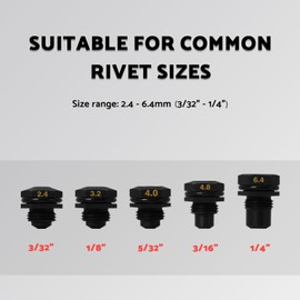 S&F STEAD & FAST Rivet Gun Nose Pieces 5-Pack, 3/32", 1/8", 5/32", 3/16", 1/4", Replacement Tips for PW-RIV-001 Cordless Rivet Tool Kit