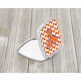 Caroline's Treasures CJ1062-YSCM Letter Y Chevron Orange and Regalia Compact Mirror Decorative Travel Makeup Mirror for Women Girls Gifts Pocket Makeup Mirror Folding Handheld