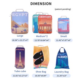 Ceneda Suitcase Organiser Packing Cubes Compression 7 Pieces, Suitcase Organiser Set, Packing Cubes Compression, Travel Organiser Packing Bags (City)