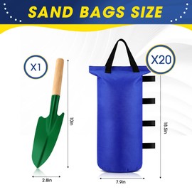 Nuenen 20 Pcs Canopy Sand Bags for Weight 560 Lbs Total Heavy Canopy Weights Tent Weights with Shovel for Sandbags Shelter Patio Umbrella Outdoor Instant Canopies Without Sand(Blue)