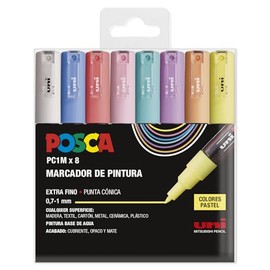 UNI Posca PC1M Pastel Conical Extra Thin 8 Marker Pen Case