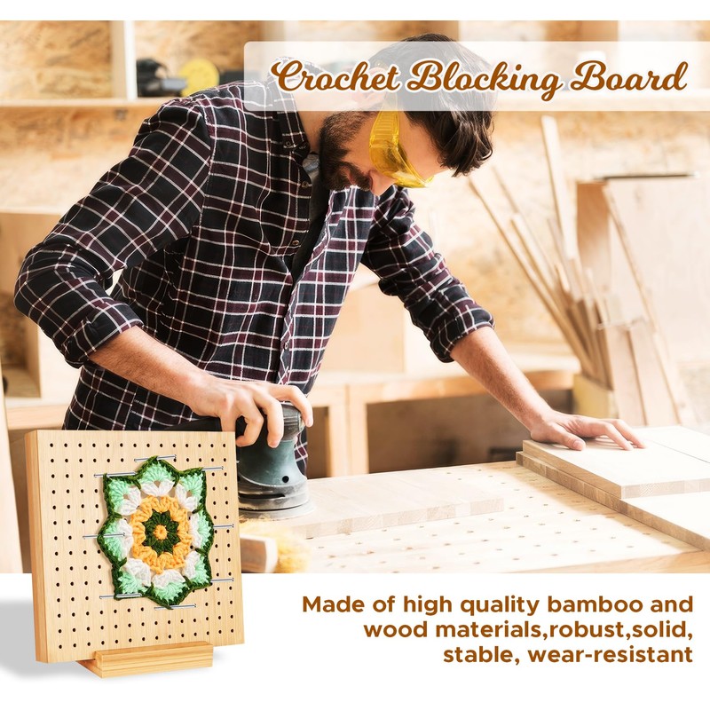 Granny Squares Blocking Board, 20 cm Wooden Spanner with 24