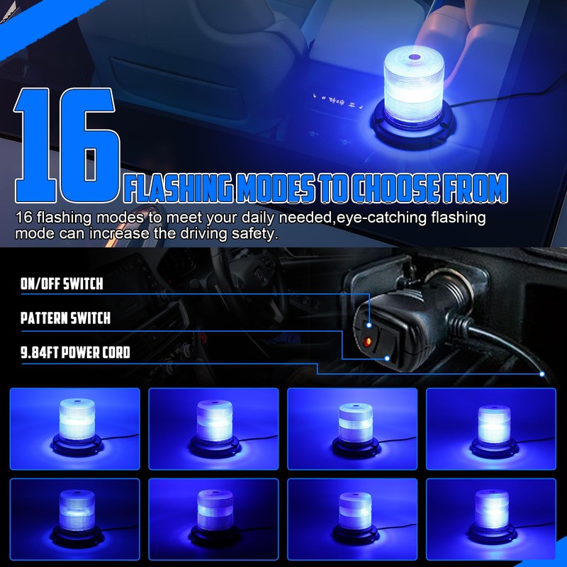 OPPBUY Beacon Strobe Police Lights with Magnetic Base,Blue Strobe Light