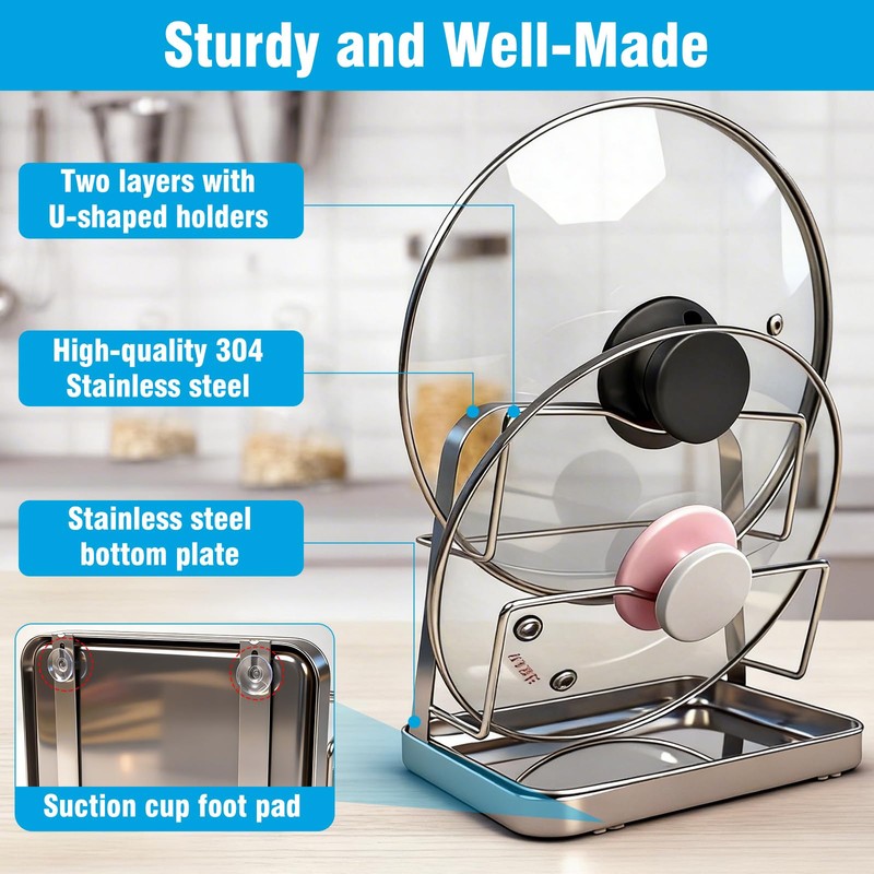 YJREW 304 Pot Lid Organizer & Spoon Rest, Pot Lid