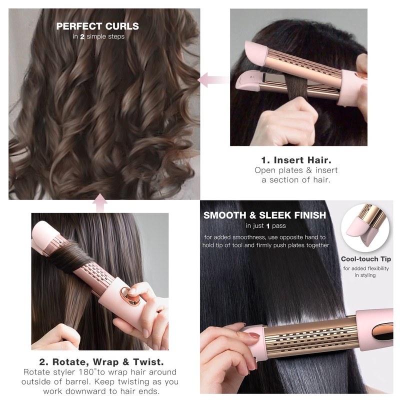 MIRACOMB Cool Air Curler Titanium Curling Wand 2 in 1