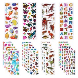 3D Stickers for Children, Dino Butterfly Letter Ocean Fish Stickers 24 Sheets (24 3D Stickers)