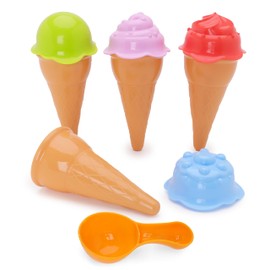 Toyland® 9 Piece Ice Cream Play Set - 4 Interchangeable Ice Scream Flavours, 4 Cones & 1 Scoop - Garden & Beach Toys - Pretend Kitchen Food