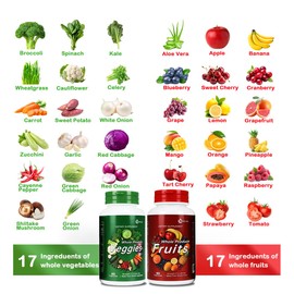 Vespecial Fruit and Veggies Supplement – Whole Food Natural Superfoods Ingredients with 34 Fruits and Vegetables, 180 Total Vegetarian Capsules with Vitamins and Minerals, Soy Free, Non-GMO