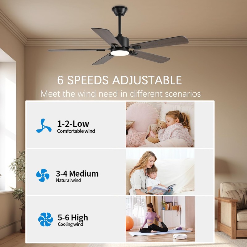 FUMLTP 52 inch Modern Ceiling Fans with Lights APP/Remote Control,