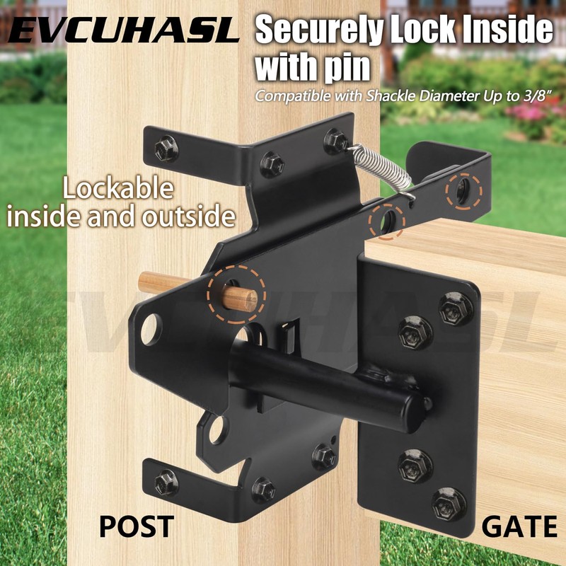 EVCUHASL Self Locking Gate Latch, Heavy Duty Post Mount Automatic