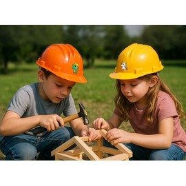 TAMS Children's Helmet Construction Helmet Protective Helmet with Screw Lock | Game & Fun (Cat, Red)
