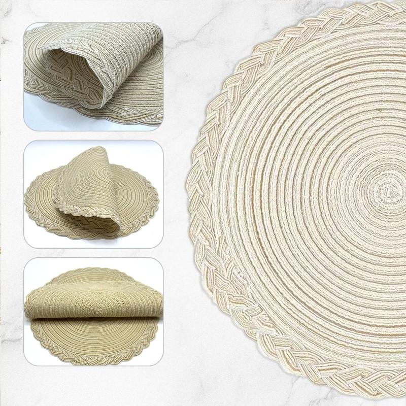 12 Inch Placemats,Round Braided Placemats Set of 4,Washable Heat Resistant