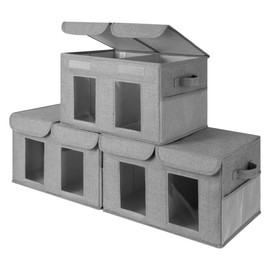 GRANNY SAYS Collapsible Storage Bins with Lids, Storage Boxes with Clear Window, Closet Organizers and Storage, Fabric Baskets for Clothing, Toys, Towels, Books, Gray, 3-Pack