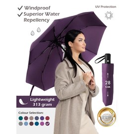 Windproof Travel Umbrella - Compact, Light, Full Automatic Open/Close - Folding Backpack Umbrella for Rain & Sun UV Preotection For Men & Women, Unbreakable 8 Fiberglass Ribs UK Design (Mulberry)