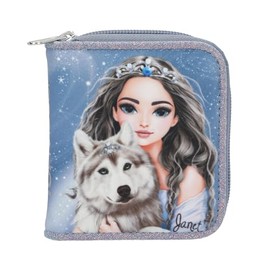 Depesche 13151 TOPModel Wolf Wallet in Dark Blue, with Model Motif and Glitter, Wallet with Compartments for Coins, Notes and Cards, Multicoloured