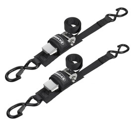 EXVITAL Boat tie Down Straps to Trailer 1"×4' transom Straps with Stainless Steel Ratchet Heavy Duty Adjustable Ratchet Straps for Boat Trailer 2400lbs Break Strength,Black 2 Pack