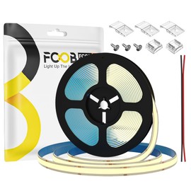 FCOB COB Tira LED Flexible de Alta Densidad Blanco Natural 4000K 480LEDs/m 9W/m 5M DC24V IP65 Impermeable 8mm Ancho CRI90+ Uniforme Regulable para Decoración DIY(No Contiene Alimentador＆Control)