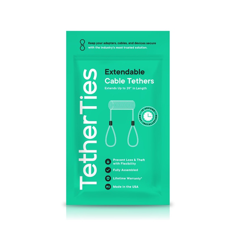 TetherTies Coils 5 Pack - Extendable, Expandable, Retractable Cable Tethers,