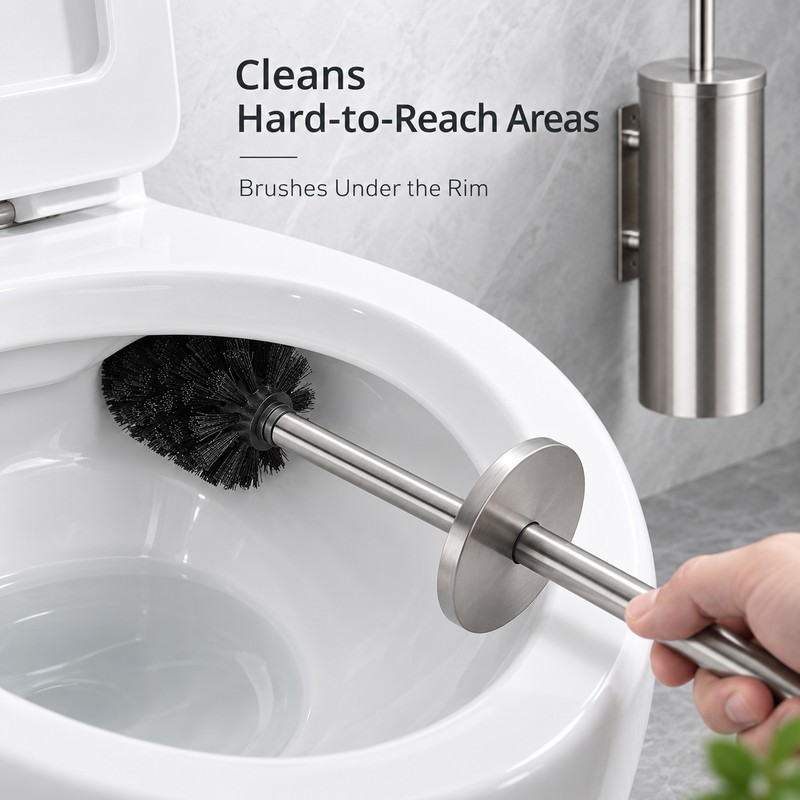 304 Stainless Steel Wall-Mounted Toilet Brush Set – No-Drill or